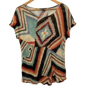 Lauren Ralph Lauren | 100% Linen Green Label Aztec Southwestern Top M